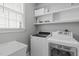 Laundry room with washer, dryer, sink, shelving and a window at 321 Commons Walk Cir, Cary, NC 27519