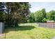 The backyard has a chain link fence surrounding a grassy area with a shed in the corner at 424 Camp Rd, Burlington, NC 27217
