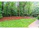 Lush backyard featuring mature trees, a grassy area, and a patio, perfect for outdoor relaxation and entertaining at 4521 Chicopee Trl, Durham, NC 27707