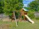 Backyard with a play set perfect for Gathering fun and outdoor play at 5011 Peachtree Town Ln, Knightdale, NC 27545