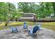Landscaped backyard features an outdoor stone patio and seating area with a screened in back porch at 5121 Raintree Rd, Durham, NC 27712