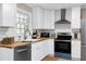 Bright kitchen featuring white cabinetry, stainless appliances, butcher block counters, and subway tile backsplash at 5121 Raintree Rd, Durham, NC 27712