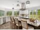 Modern kitchen with white cabinets, stainless steel appliances, granite countertops, a spacious island, and a scenic window view at 5200 Pulley Town Rd, Zebulon, NC 27597