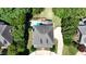 Aerial view of a home with a private backyard featuring a pool, surrounded by mature trees and lush landscaping at 6217 Battleford Dr, Raleigh, NC 27612