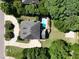 An aerial view showcasing the home's roof, backyard, and private pool at 6217 Battleford Dr, Raleigh, NC 27612