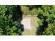 Aerial view of a vacant lot with a concrete foundation amidst lush trees, offering potential for new construction at 6217 Battleford Dr, Raleigh, NC 27612