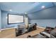 A home theater room with tiered seating, plush leather chairs and a large screen for immersive viewing at 6217 Battleford Dr, Raleigh, NC 27612