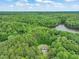 Expansive aerial shot reveals a beautiful home nestled within a vast, lush green forest near a river at 657 Lakeview Dr, Stem, NC 27581
