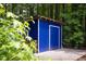 Charming blue outbuilding nestled among trees, ideal for storage or a workshop at 657 Lakeview Dr, Stem, NC 27581