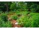 Serene garden landscape featuring stepping stones, a variety of plants, and a small wooden bridge at 69 Margaret Pl, Chapel Hill, NC 27516