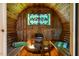 Sauna interior featuring seating and stained glass window at 69 Margaret Pl, Chapel Hill, NC 27516