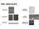Gray Slate exterior color scheme with gray siding, stone accents, black doors, and white trim at 7585 Percussion Dr, Apex, NC 27539