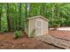 Charming backyard shed with classic design, surrounded by trees and a stone pathway at 7811 Still Crossing Rd, Chapel Hill, NC 27516