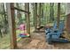 Cozy backyard setup with Adirondack chairs and play area under the home's deck at 905 Balmoral Dr, Cary, NC 27511