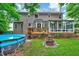 Spacious backyard with a deck, fire pit, and above-ground pool at 113 Fetzer Ct, Cary, NC 27513
