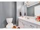Clean half-bathroom with a single vanity, white cabinets, and grey painted walls at 113 Fetzer Ct, Cary, NC 27513