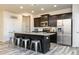 Modern kitchen with an island, stainless appliances, dark cabinetry, plank flooring, and lots of lighting at 1234 Sirius Drive Lot 31 Dr, Sanford, NC 27330