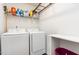 Bright laundry room featuring Samsung washer and dryer with storage shelves, creating a functional space at 150 Sherrill Place Ln, Garner, NC 27529