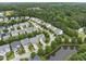 A picturesque aerial view of a neighborhood with well-maintained homes and a scenic pond at 1720 Laurel Park Pl, Cary, NC 27511