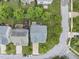Overhead shot of a house with a well-kept yard, surrounded by trees and other homes in a tidy neighborhood at 1720 Laurel Park Pl, Cary, NC 27511