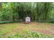 Private backyard with storage shed, picnic table, and mature landscaping at 1905 Bivins St, Durham, NC 27707