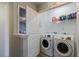 Well-organized laundry room features washer, dryer, and shelving for storage at 215 Outwater Ridge Dr, Garner, NC 27529