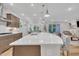 Open kitchen with a large island, modern appliances, and pendant lighting at 2721 Jazzy St, New Hill, NC 27562