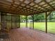 Covered brick patio overlooking the backyard at 307 Sunset Dr, Elon, NC 27244