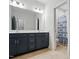 Well-lit bathroom features a double vanity with dark cabinets and a separate shower area at 369 Roberts Ridge Dr, Cary, NC 27513
