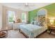 Comfortable bedroom featuring a unique wall mural, plush bed, and plenty of natural light from the double windows at 4329 Hawksong Pl, Cary, NC 27518