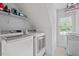 Well-organized laundry room with modern washer and dryer, featuring practical storage and natural light at 5 Providence Ridge Ln, Durham, NC 27713