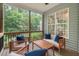 Inviting screened porch with comfortable seating and serene views, ideal for outdoor relaxation at 5 Providence Ridge Ln, Durham, NC 27713