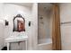 Elegant bathroom features classic fixtures, a shower/tub, and tasteful decor at 6510 New Market Way, Raleigh, NC 27615