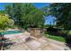Stunning backyard featuring a beautiful pool, stone accents, and lush landscaping creating a private oasis at 6510 New Market Way, Raleigh, NC 27615