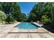 Beautiful backyard swimming pool surrounded by lush greenery at 6510 New Market Way, Raleigh, NC 27615