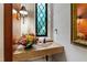 Unique powder room featuring a stone sink and elegant lighting at 6510 New Market Way, Raleigh, NC 27615
