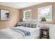 Comfortable bedroom featuring two windows, neutral walls, and stylish decor at 816 Miller Rd, Hillsborough, NC 27278
