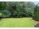 Lush, grassy backyard surrounded by mature trees and landscaping providing a private outdoor space at 8405 Hempton Cross Dr, Wake Forest, NC 27587