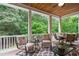 Spacious screened porch with comfortable seating areas and views of the wooded backyard at 8405 Hempton Cross Dr, Wake Forest, NC 27587