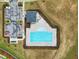 Overhead shot of a community pool area with ample seating at 1112 Prewitt Ranch Dr, Holly Springs, NC 27540