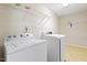 This laundry room has modern appliances and ample storage with shelving for organization at 1405 Merrilow Ct, Wake Forest, NC 27587