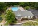 Community pool with lounging chairs and tables is situated near a clubhouse, offering a spot for relaxation at 1405 Merrilow Ct, Wake Forest, NC 27587