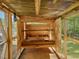 Interior view of the chicken coop, showing nesting boxes at 183 Birnamwood Dr, Chapel Hill, NC 27516