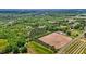 Beautiful aerial shot featuring a large field next to a modern country home on a tree-lined street at 1852 Gwyn Rd, Burlington, NC 27217