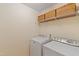Functional laundry room equipped with a washer and dryer, and shelving for storage at 220 Cole Valley Dr, Cary, NC 27513