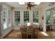 Sunlit dining area featuring a wooden table set, hardwood floors, and multiple windows with a view at 2216 Countrywood North Rd, Raleigh, NC 27615