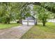 A view of the two-car garage, and the partial front yard of the house at 3306 Woodland Park Rd, Durham, NC 27703