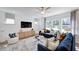 Cozy living room with a comfortable blue sofa, stylish furniture, and lots of natural light at 515 Claftin St, Sanford, NC 27330