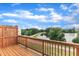 Relaxing back deck view of a serene lake and paved walking trail on a partly cloudy day at 816 Lilyquist Way, Wake Forest, NC 27587