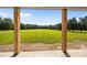 Covered porch view overlooking the sprawling front lawn and mature trees at 8365 Aaron Creek Church Rd, Oxford, NC 27565